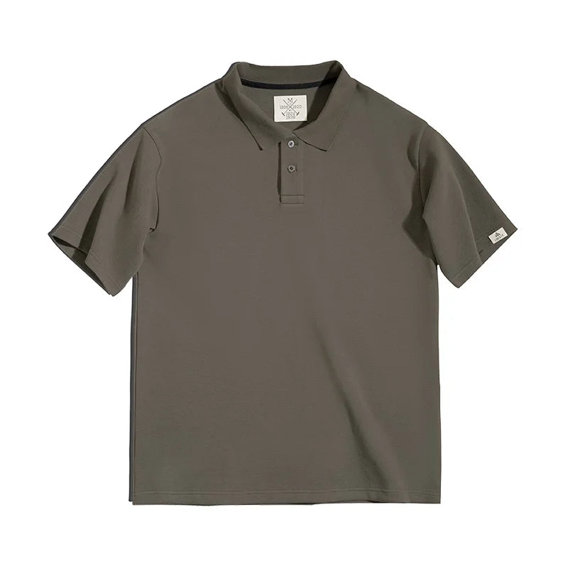 Vintage 340g Heavyweight Polo Shirt for Men 2023 Summer Cotton Golf Wear T-shirt Casual Loose Short Sleeve Tee Work Wear