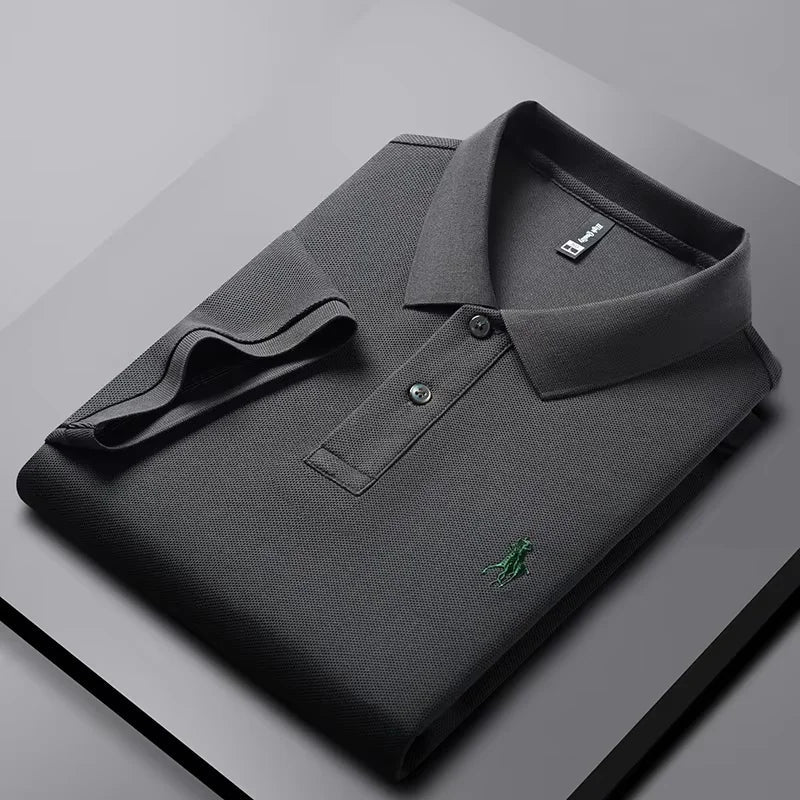 High end 100% cotton men's short sleeve solid color polo shirt light luxury brand embroidered business casual summer New T-shirt