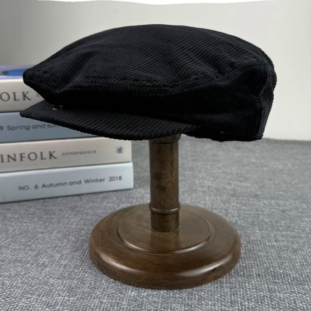 Top Grade Corduroy Newsboy Cap Spring Autumn Flat Hat Vintage Casual Newsboy Cap Unisex Fashion Berets Hats for Men