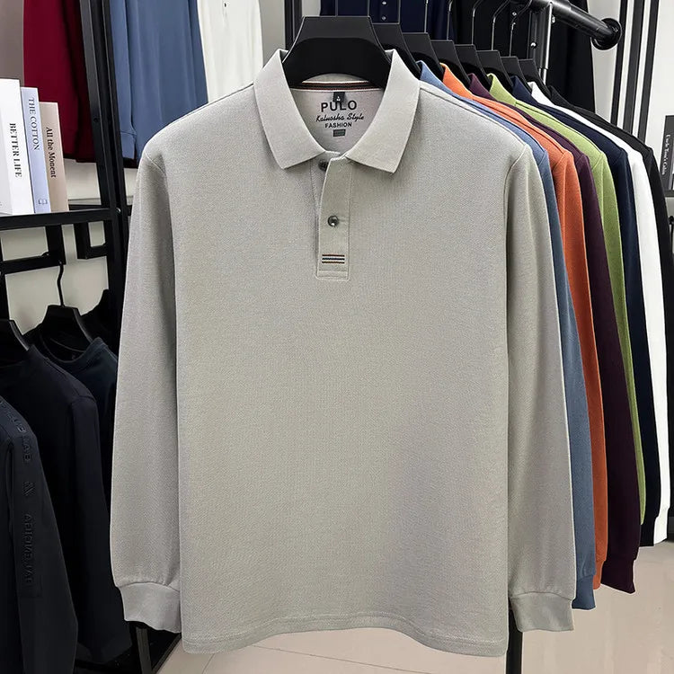 100% Breathable Cotton  Men's 2025 Autumn Long-Sleeve Polo Shirt - Classic Cotton Collared Business Casual Style