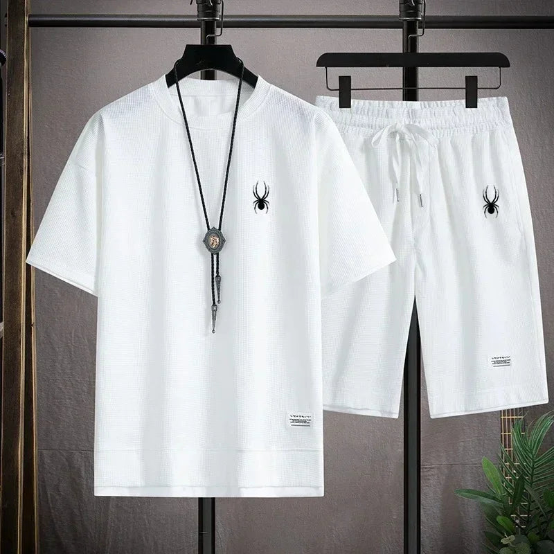 Men's short sleeved T-shirt and sports shorts set casual sportswear Korean fashion summer