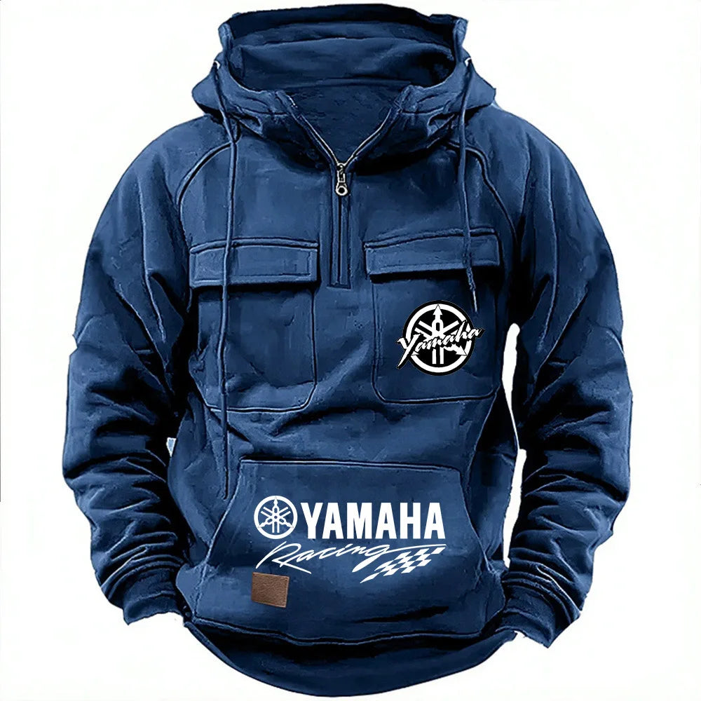 logo motorcycle racing competition 2026 new men's multi pocket zipper outdoor sports hooded sweatshirt