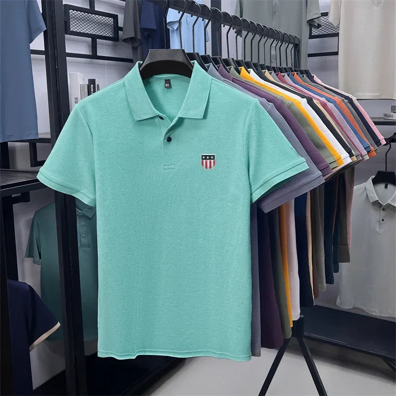 men's summer luxury brand cotton 100% polo shirt lapel printing short sleeves t-shirt business leisure ventilate men's clothing