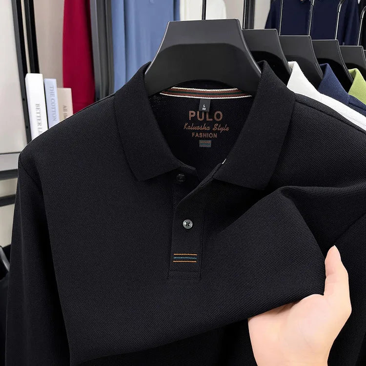 100% Breathable Cotton  Men's 2025 Autumn Long-Sleeve Polo Shirt - Classic Cotton Collared Business Casual Style