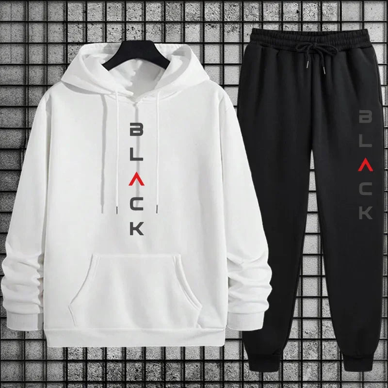 2025 New Arrival Men's Tracksuit Black Letter Print Sweatshirt + Pants Urban Causal Fashion Sportswear Fall/winter Sports Suit