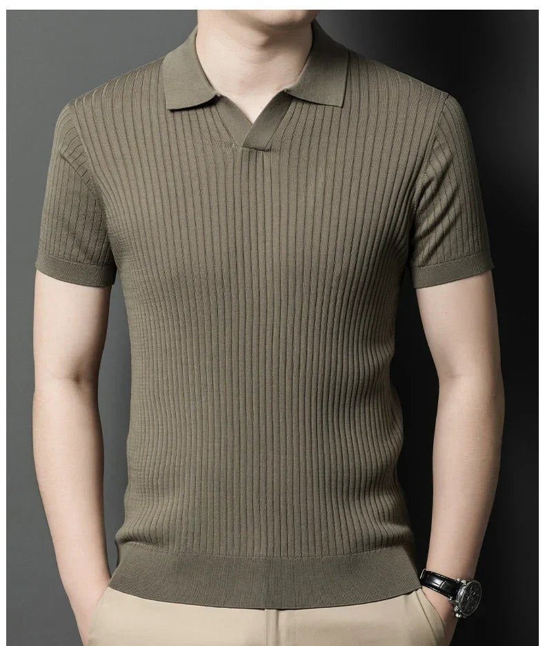 Mulberry Silk Men's Short-Sleeved Shirt, Slim Fit Summer Business Gentleman Men's Polo Shirt in 2024, High-End Knitwear