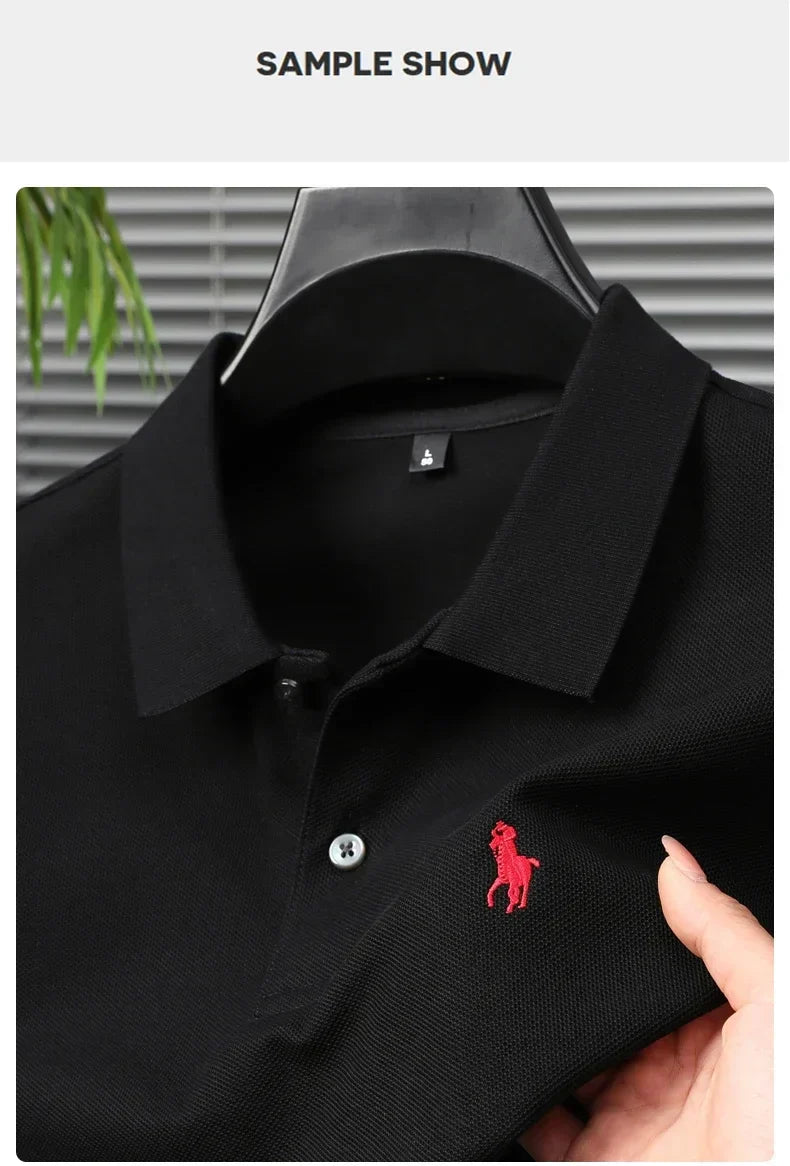 High end 100% cotton men's short sleeve solid color polo shirt light luxury brand embroidered business casual summer New T-shirt