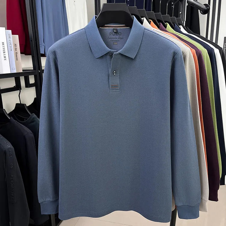 100% Breathable Cotton  Men's 2025 Autumn Long-Sleeve Polo Shirt - Classic Cotton Collared Business Casual Style