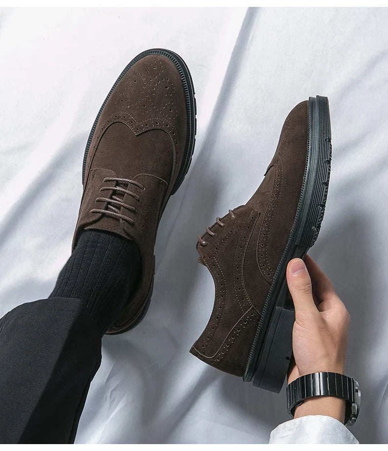Leather Brock carved business dress shoes for men round head lace-up casual shoes