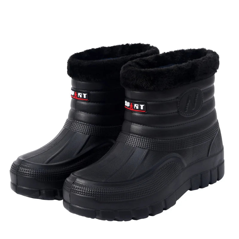 40-45 Men Rain Boots Winter Waterproof Shoes Ankle Snow Botas Plush Thick-soled Anti Slip High Top Zapatos Water Warm Footwear 1
