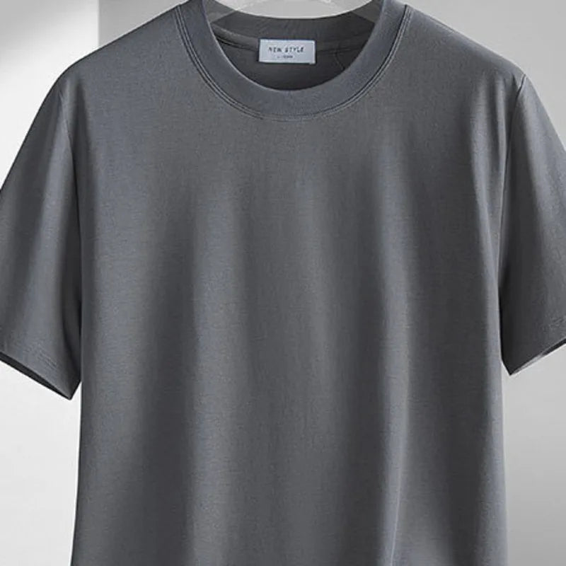 Plus Size 4XL 5XL Liquid Ammonia Mercerized Cotton T-shirt For Men Summer Cool Feeling Round Neck Top Clothes Short Sleeve Tees