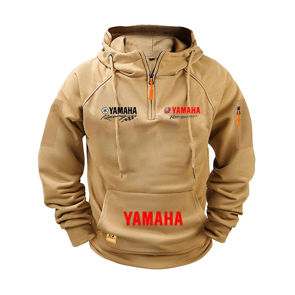 2026 new Yamaha autumn and winter vintage heavy-duty men's fleece hooded sweater long-sleeved motorcycle casual jacket