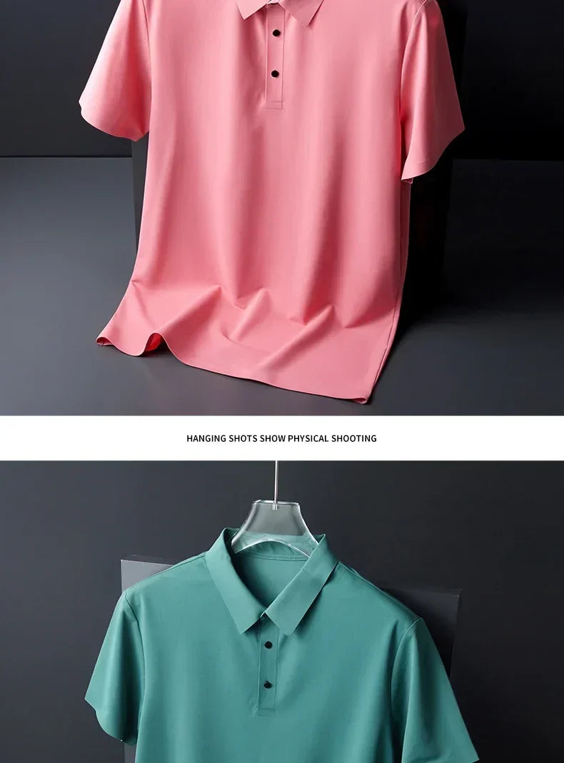 10 Color Men's Thin Polo Shirt Summer New Ice Silk Popular Business Casual Breathable Lapel Polo Shirt for Man Brand Clothing