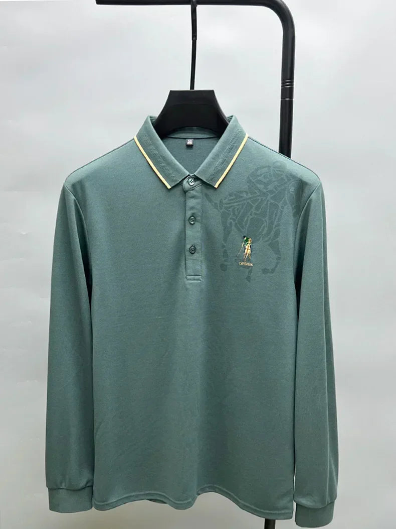High end brand fashion printed long sleeved polo shirt men's 2024 spring new exquisite embroidered T-shirt casual breathable top