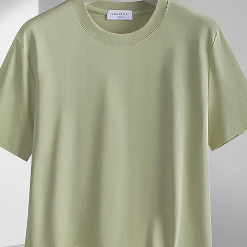 Plus Size 4XL 5XL Liquid Ammonia Mercerized Cotton T-shirt For Men Summer Cool Feeling Round Neck Top Clothes Short Sleeve Tees