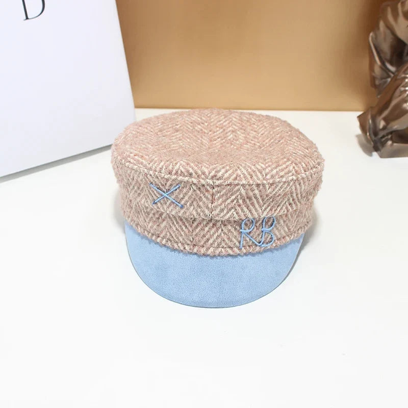 Brand Designer New Winter Embroidery Letter Baker Boy Straw Caps Purple Newsboy Caps Thick Warm Flat Cap Chapeau Homme