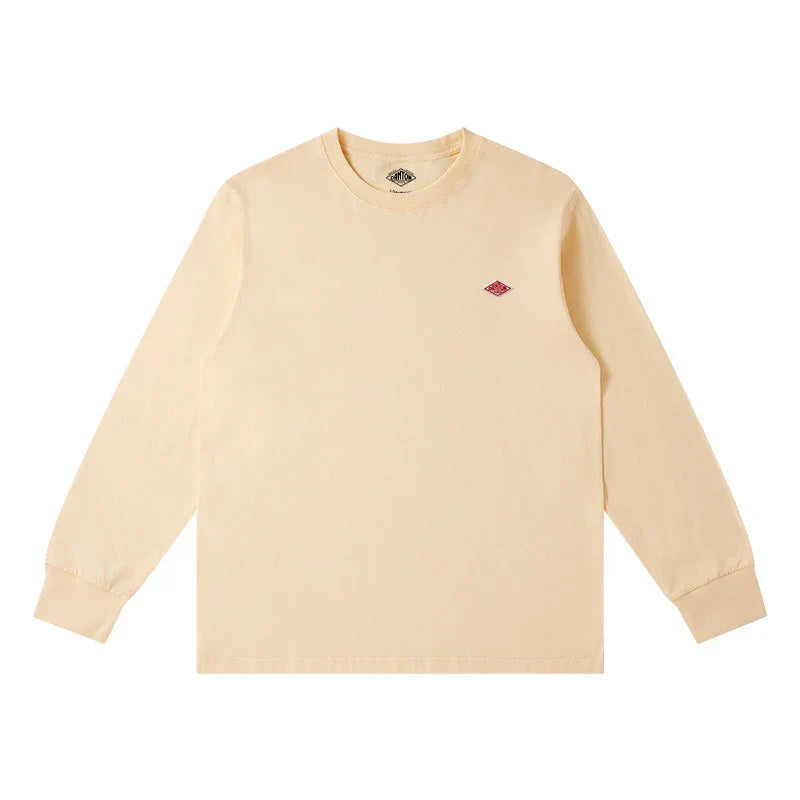 Spring Exported to Japan style Classic fashion Solid Simple Loose Long sleeve Cotton T-shirt Top Man Small Icon Embroidery Tees