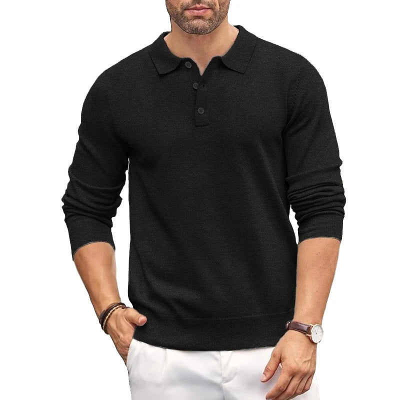 Mens Button Polo Shirts Slim Mock Neck Shirt Knit Polo Sweaters Casual Dress Jumper Winter Thermal Pullover Sweater