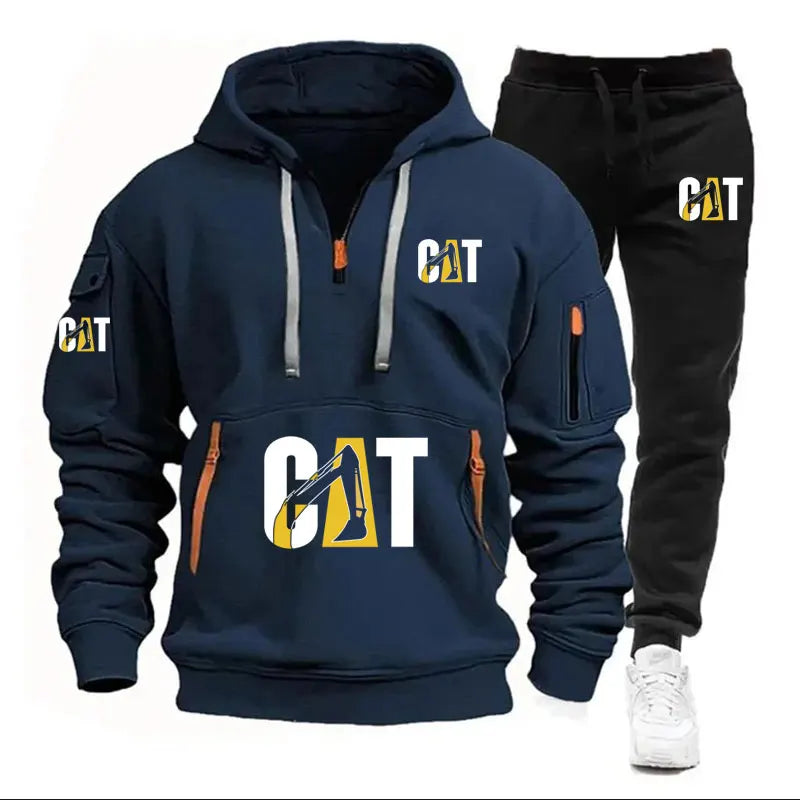 Spring new men's fashion sportswear set: multi-pocket zipper jacket + casual long pants, large-sized loose fashion sweatshirt 2-