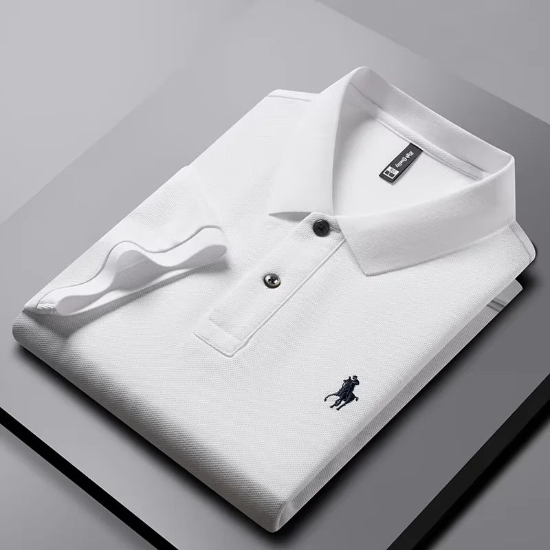 High end 100% cotton men's short sleeve solid color polo shirt light luxury brand embroidered business casual summer New T-shirt