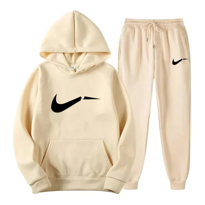 Men's fashionable pure cotton hooded sweatshirt set - Korean style trendy casual sportswear, loose fit, slimming effect