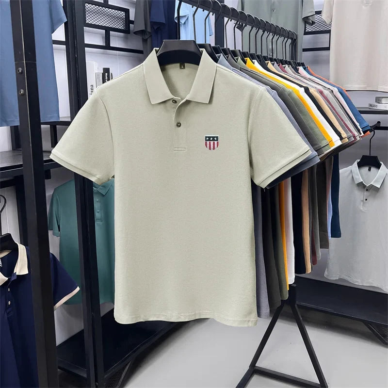 men's summer luxury brand cotton 100% polo shirt lapel printing short sleeves t-shirt business leisure ventilate men's clothing