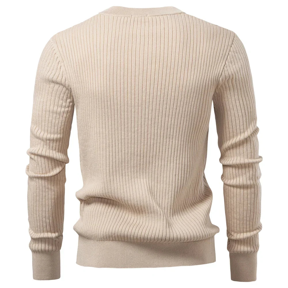 Button Placket Polo Shirt Men Ribbed Stripe Long Sleeve Contemporary Fit Minimalist Autumn Winter Premium Business Top