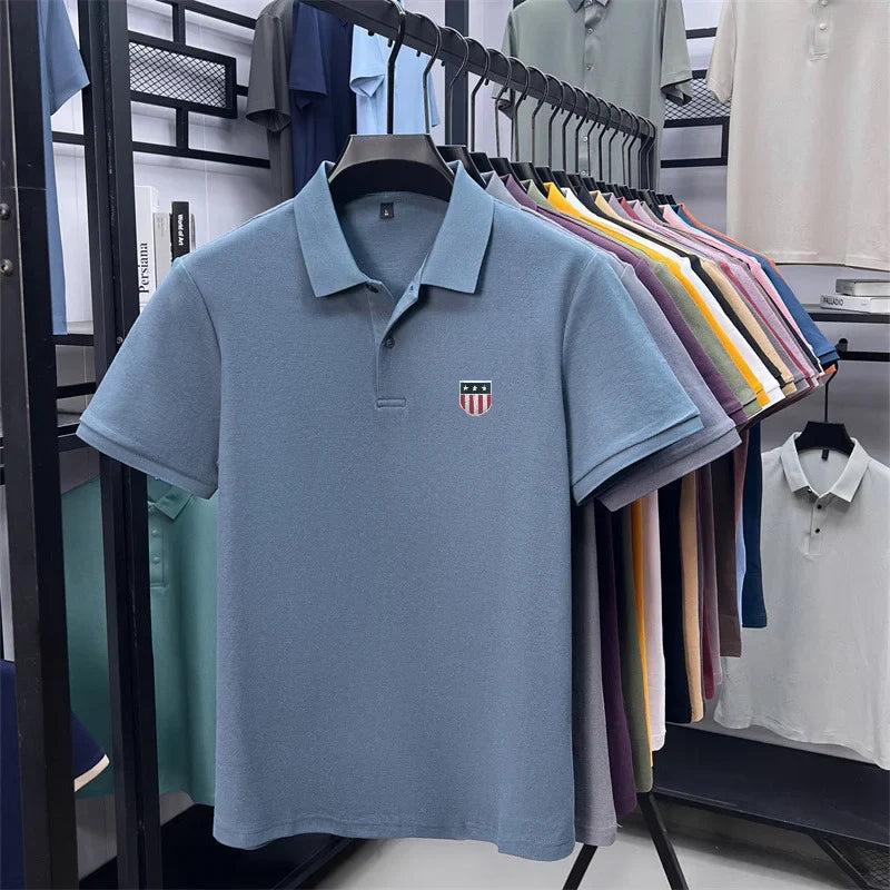 men's summer luxury brand cotton 100% polo shirt lapel printing short sleeves t-shirt business leisure ventilate men's clothing