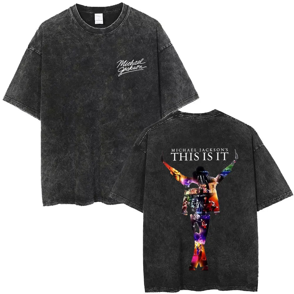 Washed Vintage Michael Jackson Face Graphic T-shirt Men Women Fashion Hip Hop Oversized T-shirts Male Retro Gothic Rock T Shirts