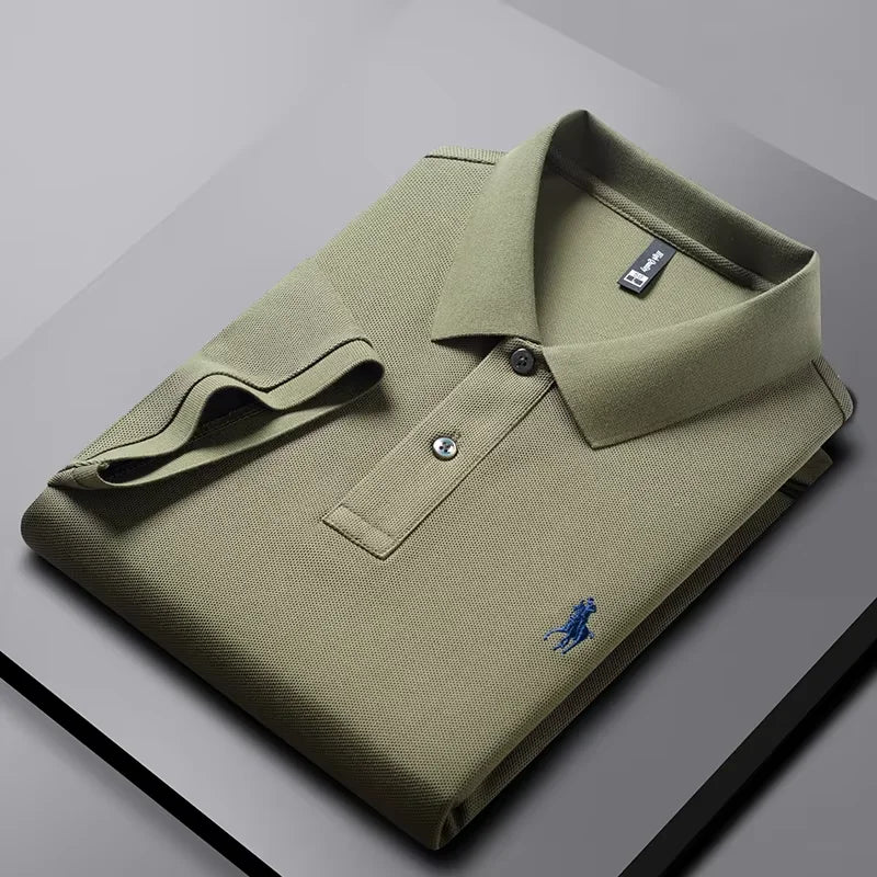 High end 100% cotton men's short sleeve solid color polo shirt light luxury brand embroidered business casual summer New T-shirt