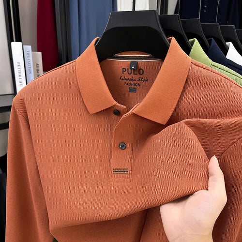 100% Breathable Cotton  Men's 2025 Autumn Long-Sleeve Polo Shirt - Classic Cotton Collared Business Casual Style