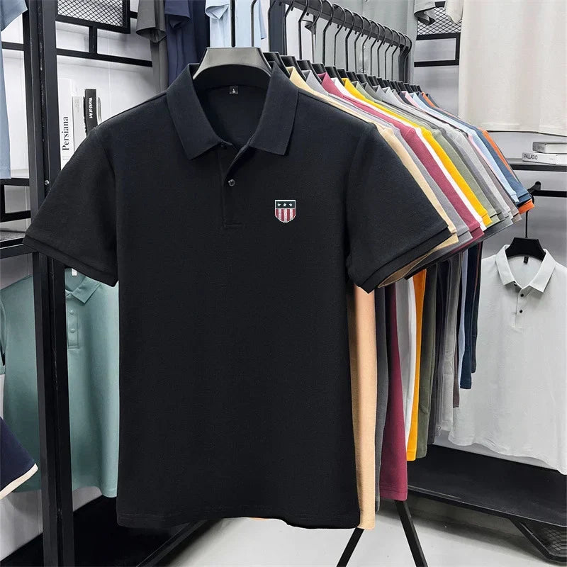 men's summer luxury brand cotton 100% polo shirt lapel printing short sleeves t-shirt business leisure ventilate men's clothing