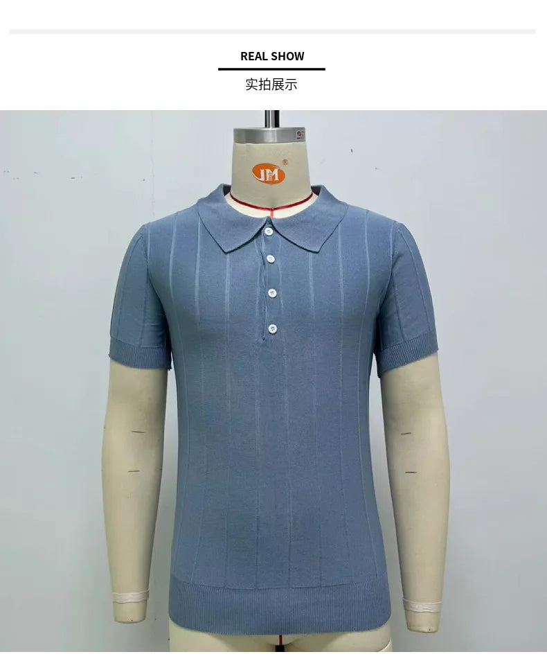 Men's Short-Sleeved Polo Shirt with Lapel Collar, Business Casual Style, Pure Color Sweater, New Fashionable Design, Plus Size