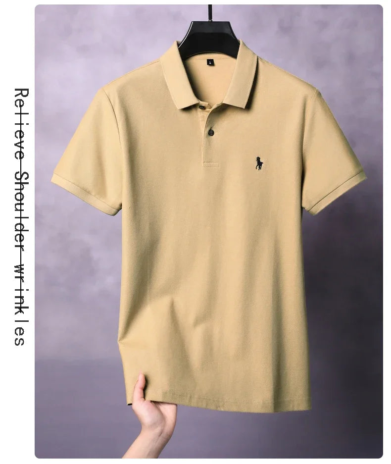 High end 100% cotton men's short sleeve solid color polo shirt light luxury brand embroidered business casual summer New T-shirt
