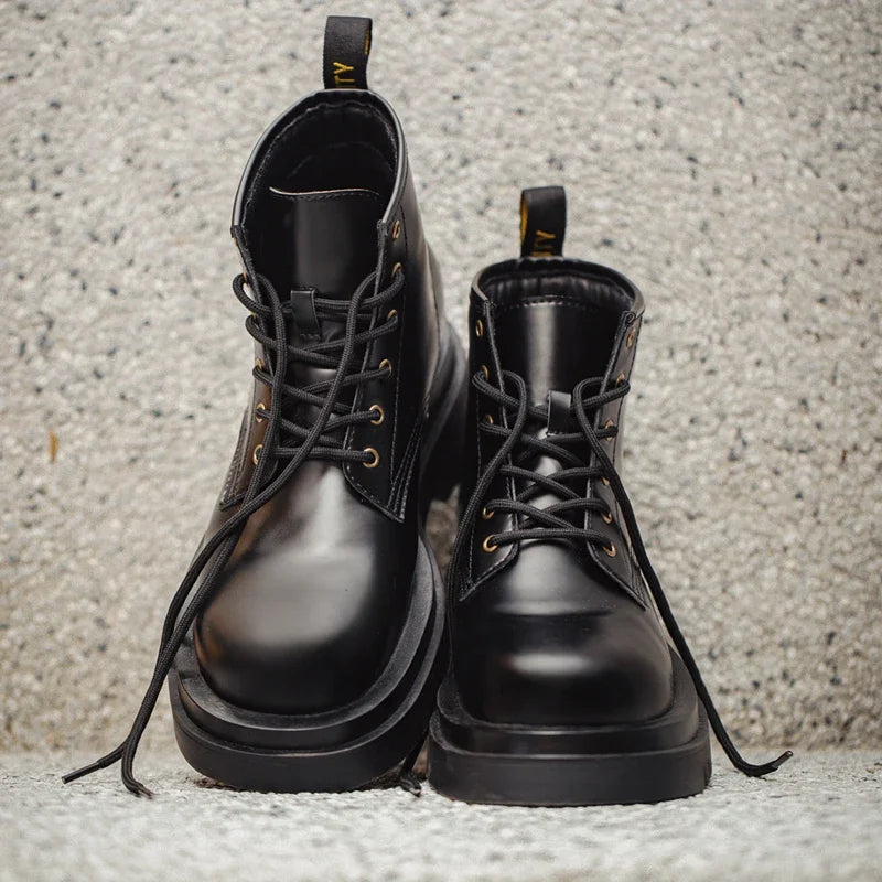 Maden Men's Vintage Cowboy Hight Top Boots Black Motorcycle Boot British Split Leather TPR Sole Work Safety Boot Outside Shoes