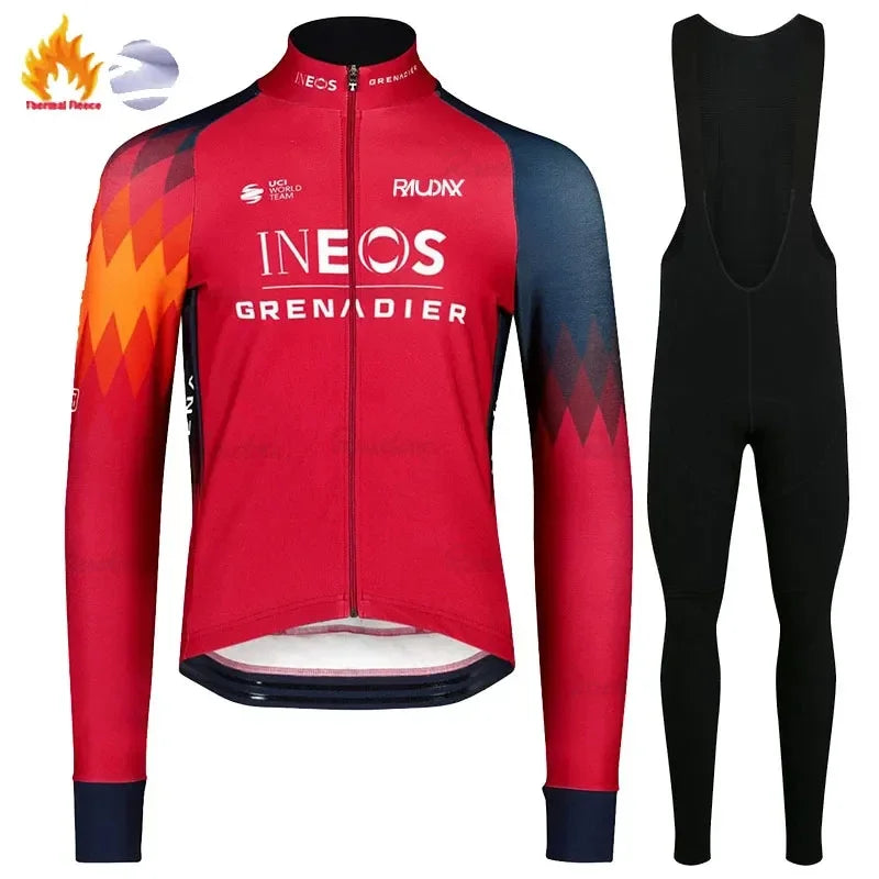 Grenadier Winter Cycling Jackets Long Sleeves Fleece Cycling Clothing MTB Cycling Bib Pants Set Warm Road Bike Sportswear