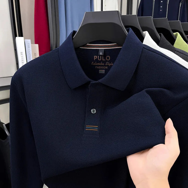 100% Breathable Cotton  Men's 2025 Autumn Long-Sleeve Polo Shirt - Classic Cotton Collared Business Casual Style