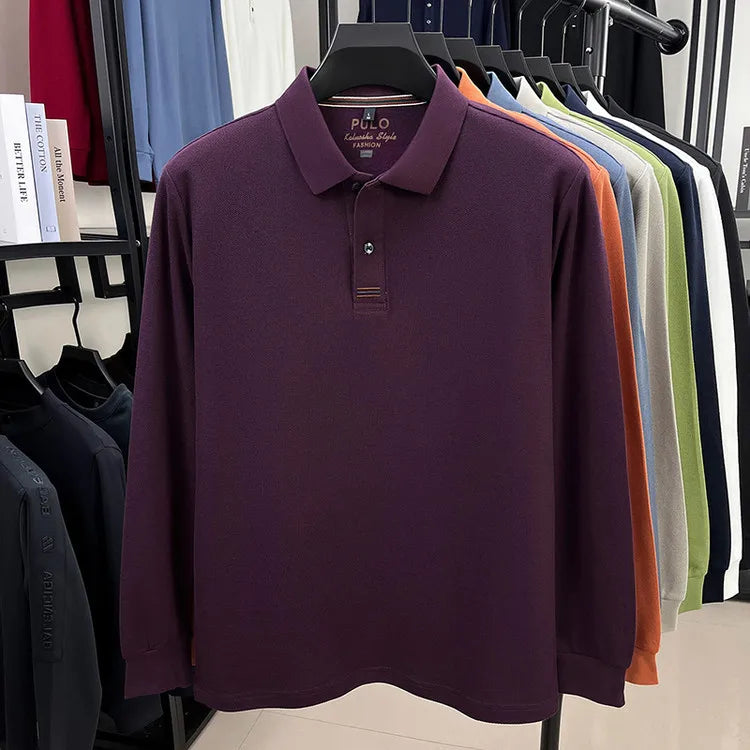 100% Breathable Cotton  Men's 2025 Autumn Long-Sleeve Polo Shirt - Classic Cotton Collared Business Casual Style