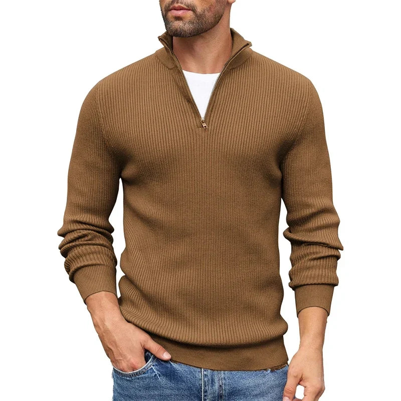 Men's Turtleneck Pullover Sweaters Zip Knitted Jumper Winter Sweater Long Sleeve Work Warm Coats Slim Fit Lightweight Outwear