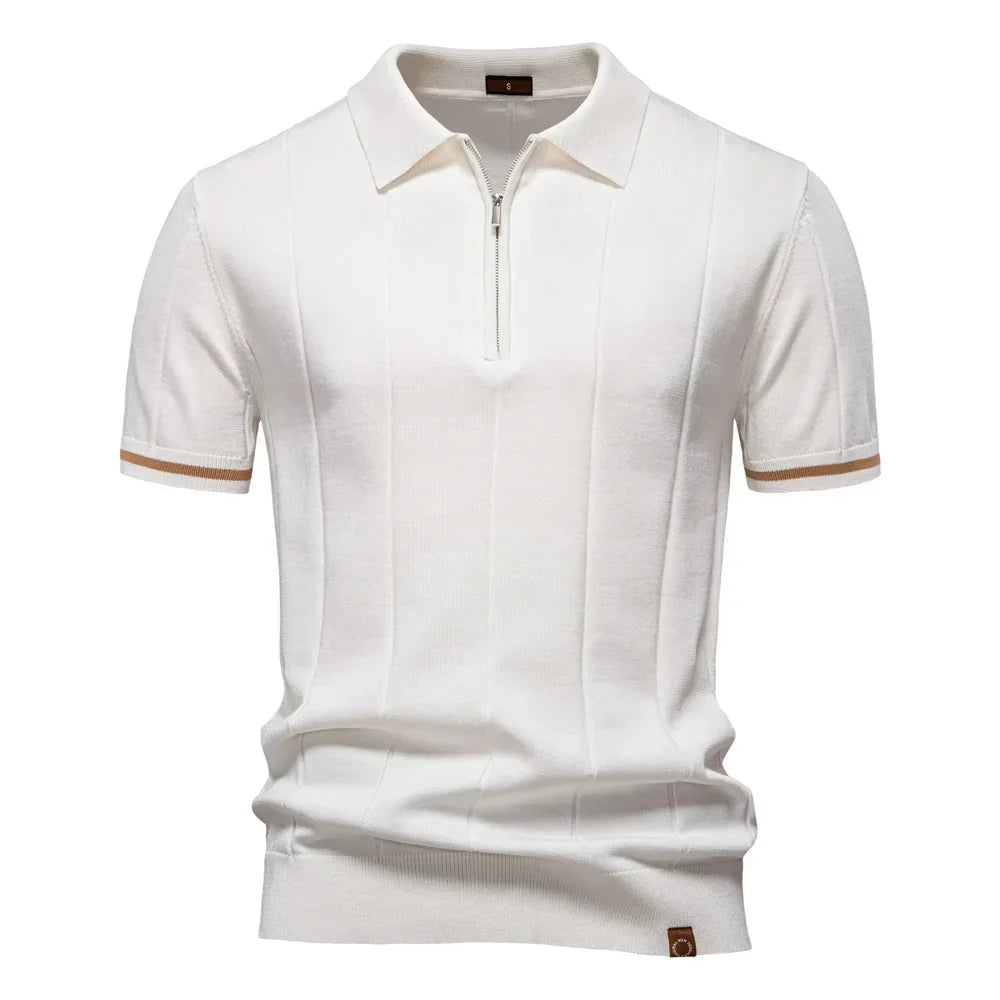 Men's Solid Color Sport Zipper Polo Shirt Athletic Social Polo Shirts for Men Office Slim Fit Polo
