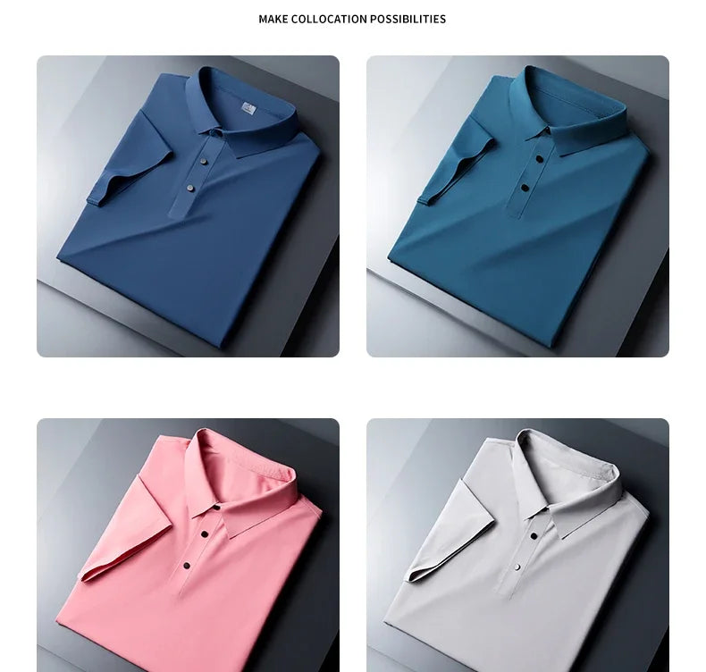 10 Color Men's Thin Polo Shirt Summer New Ice Silk Popular Business Casual Breathable Lapel Polo Shirt for Man Brand Clothing