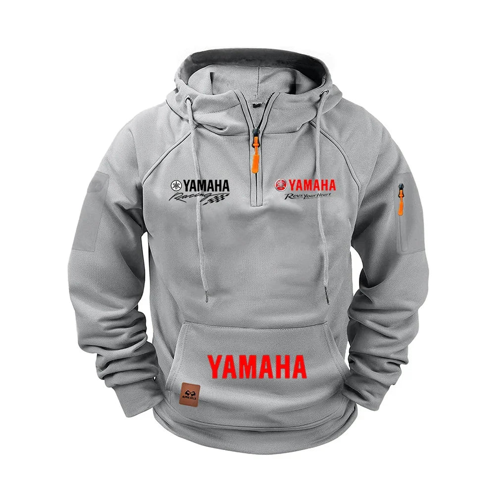 2026 new Yamaha autumn and winter vintage heavy-duty men's fleece hooded sweater long-sleeved motorcycle casual jacket