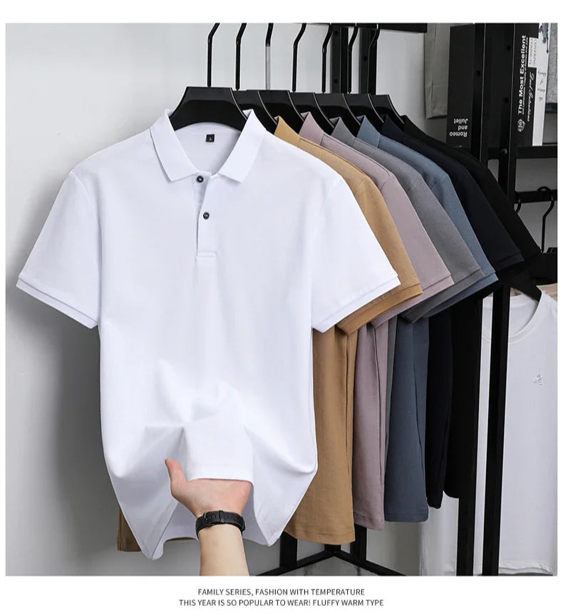 Men's 100% Cotton Polo Shirt - Summer Casual Breathable Tee,19 Colors,Ideal for Golf and Sports,Business Casual,Silk-Like Finish