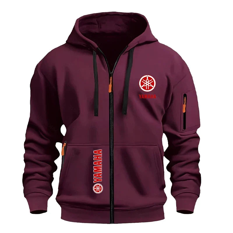 Yamaha Men's Casual Sport Hooded Sweatshirt - Spring/Autumn Street Fashion Outdoor Multi-Pocket Drawstring Loose Zipper Jacket