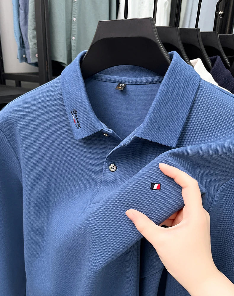 High end embroidery craft polo shirt long sleeved brand autumn Men's Wear comfortable breathable cotton casual business T-shirt