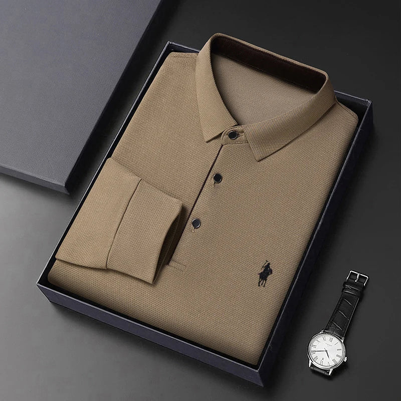 Light Luxury 202 Paul Men's Polo Shirt Long Sleeved T-shirt Casual Daily Lapel Sweatshirt Base