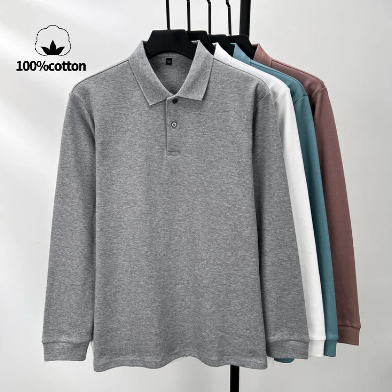 100% Cotton Polo Shirt, Four Seasons Universal  Leisure Long Sleeve, Breathable Lapels T-shirt, Perfect for Golf Sports Durable