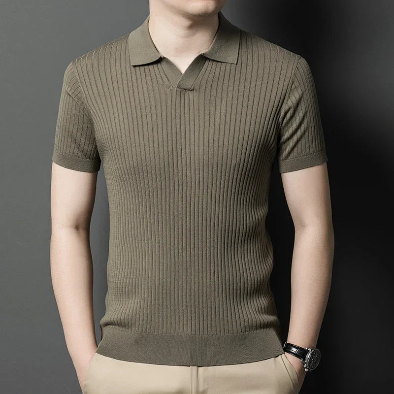 Mulberry Silk Men's Short-Sleeved Shirt, Slim Fit Summer Business Gentleman Men's Polo Shirt in 2024, High-End Knitwear