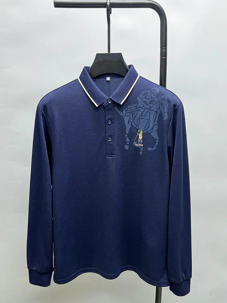 High end brand fashion printed long sleeved polo shirt men's 2024 spring new exquisite embroidered T-shirt casual breathable top