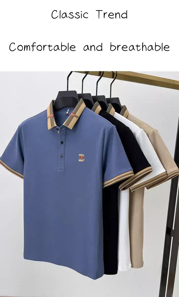 Luxury brand logo short sleeve polo shirt men summer new high-end silk cotton breathable Paul T-shirt fashion casual men's wear